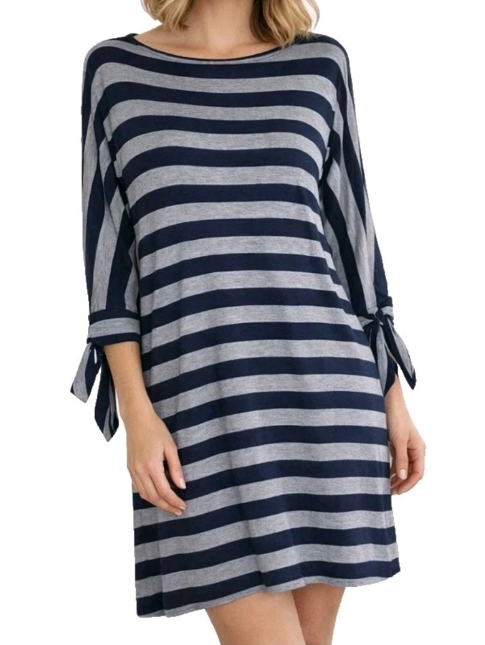 Soft Surroundings Navy Blue And Gray Striped Adrift Dress Size XS